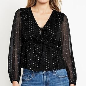 Waist Defined Ruffle Trim Dot Shirt Size L